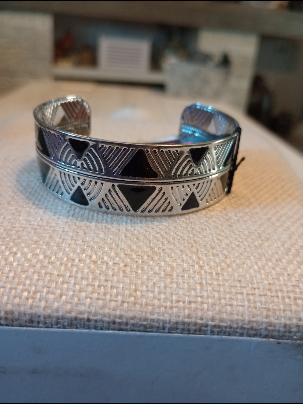 paparazzi Silver and Black Etched Cuff Bracelet